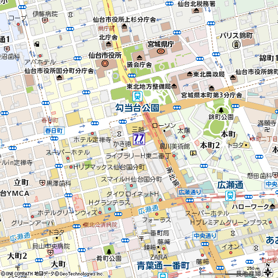 三越仙台店（地下1F）付近の地図